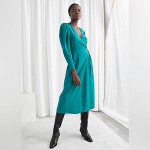 NWT. & Other Stories Teal Horse Jacquard wrap midi dress